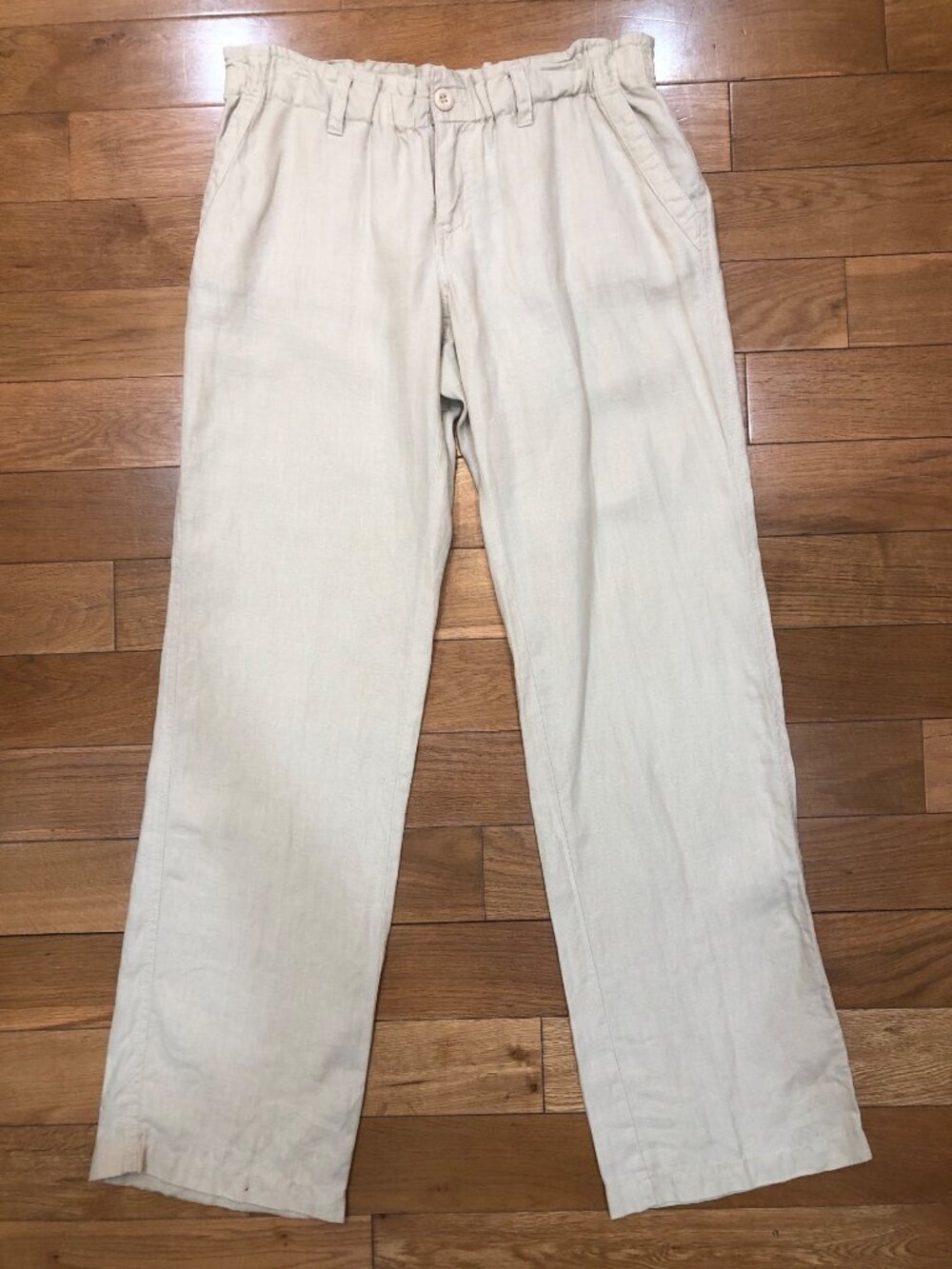 London Jean 100% Linen Wide Leg Paper Bag Waist Light Tan Pants Coastal Size 8